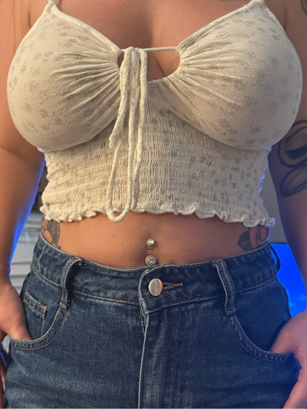 Heart Hips Cream Smocked Tie-Front Camisole